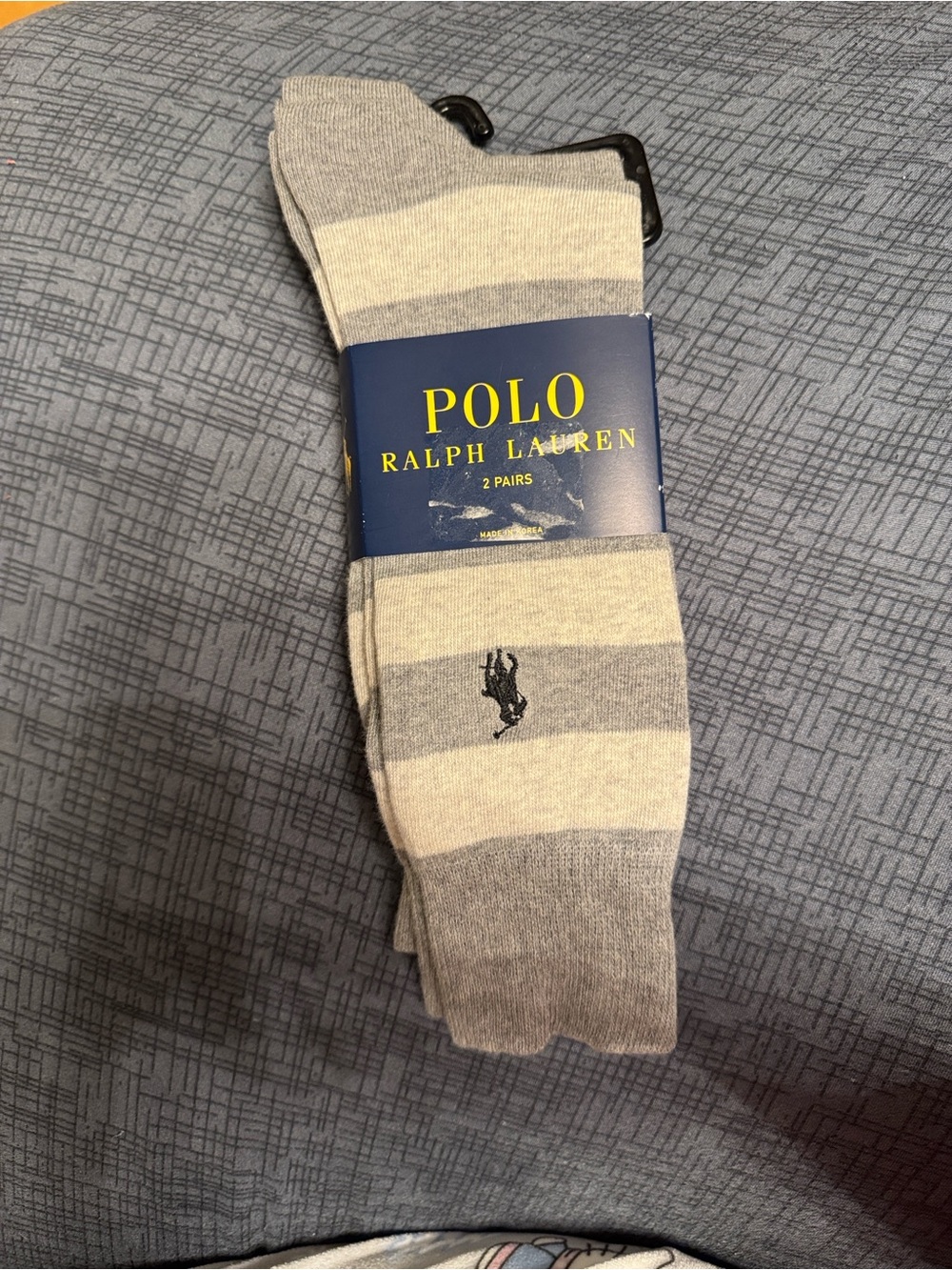 Polo by Ralph Lauren Light Grey and Heather Grey Stripe Crew Socks - 2 Pack